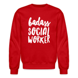 Badass Social Worker Crewneck Sweatshirt - red