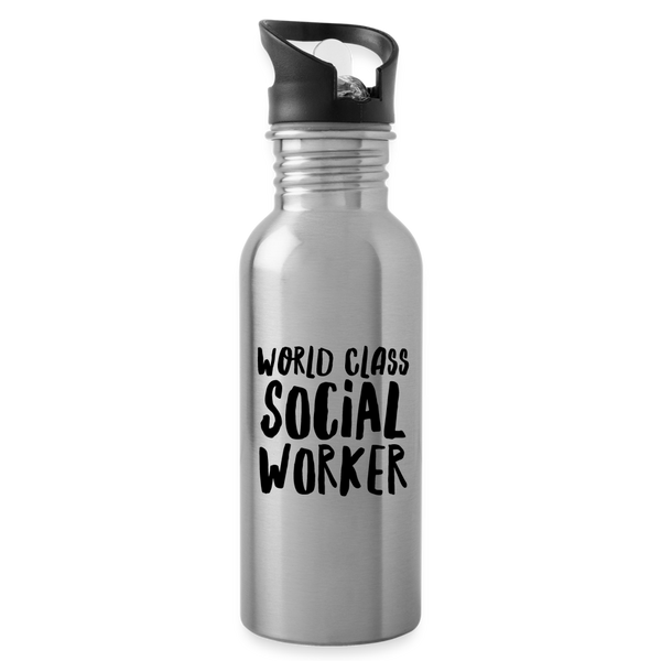 World Class Social Worker Water Bottle - silver