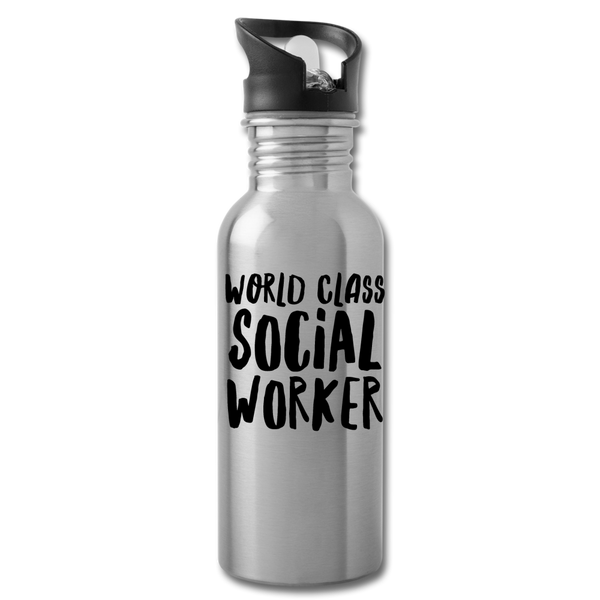 World Class Social Worker Water Bottle - silver